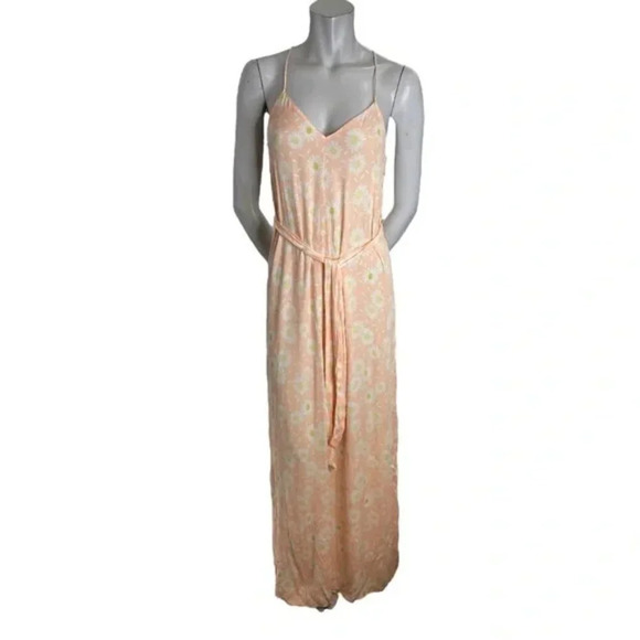 Zara Floral Daisy Wide Leg Tie Belt Flowy Jumpsuit Peach Bloggers Fav Sz Small - Picture 7 of 9